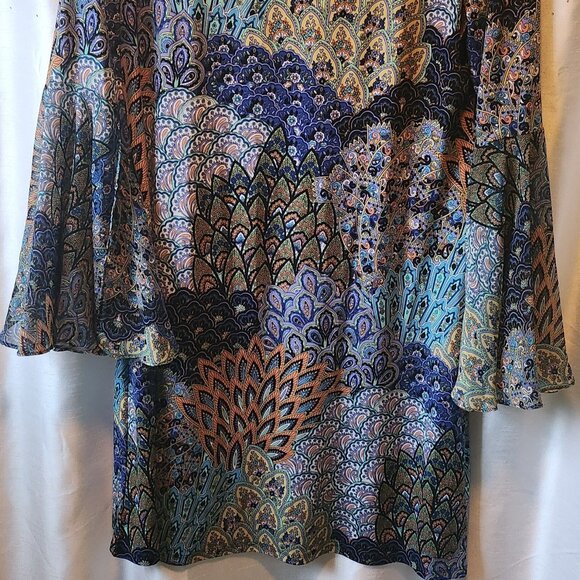 🦚 Vintage Peacock Bell-Sleeve Dress – Lightweight & Versatile - Picture 3 of 3